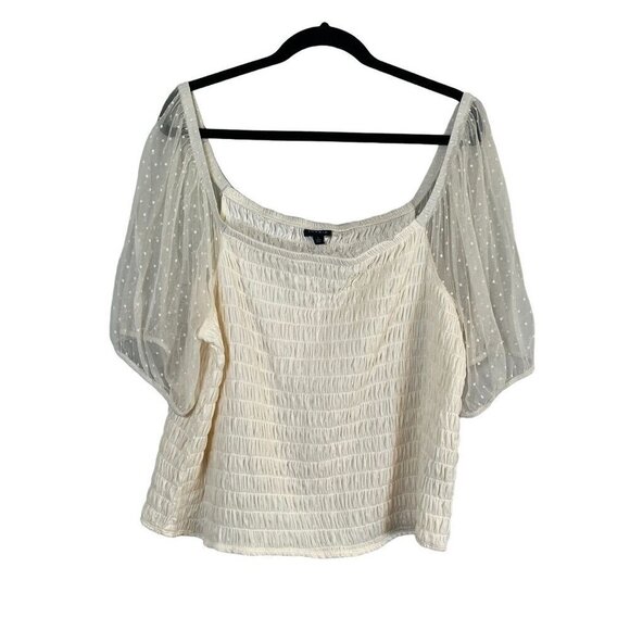 Torrid Top Milkmaid 4X Cream Swiss Dot Mesh Feminine Coquette Smock Crop Boho - Picture 2 of 13